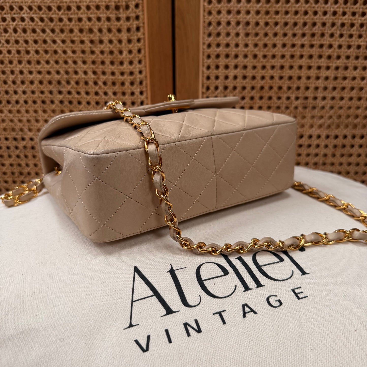Chanel 1991 Beige Classic Medium Square Single Flap