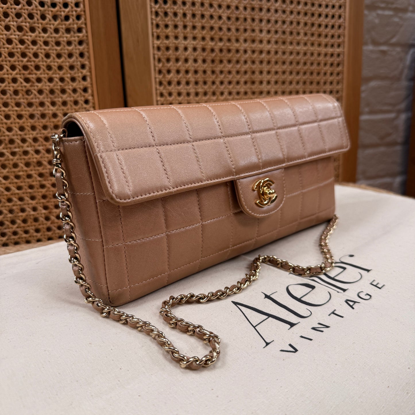 Chanel 2002 Blush Pink Irredescent East West Chocolate Bar Single Flap