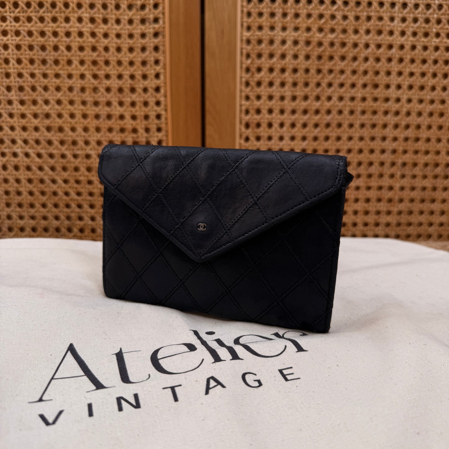 Chanel Rare Black Early 1990s Envelope Card & Coin Pouch