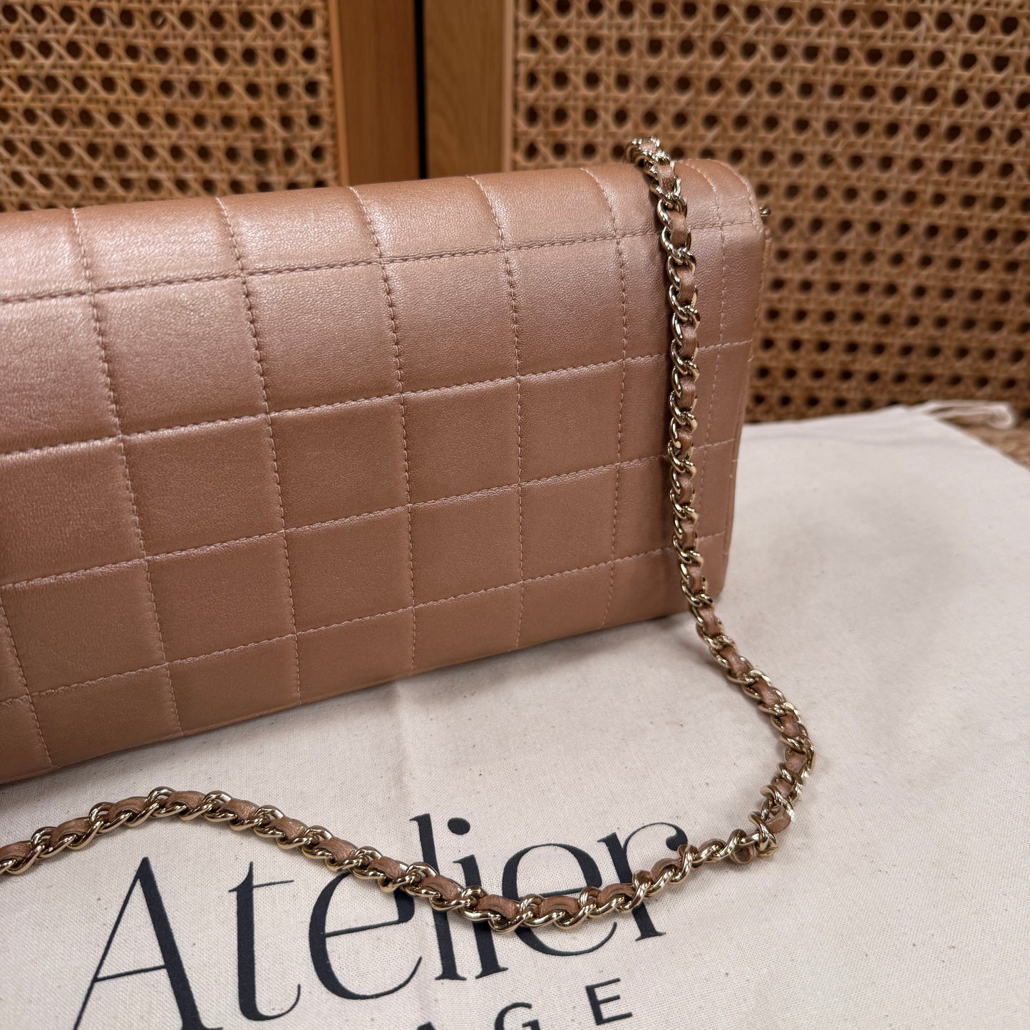 Chanel 2002 Blush Pink Irredescent East West Chocolate Bar Single Flap