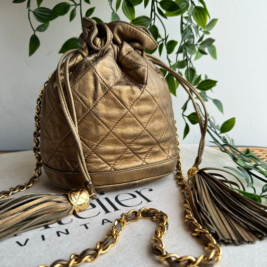Chanel 1989 Aged Gold Tassel Bucket Bag