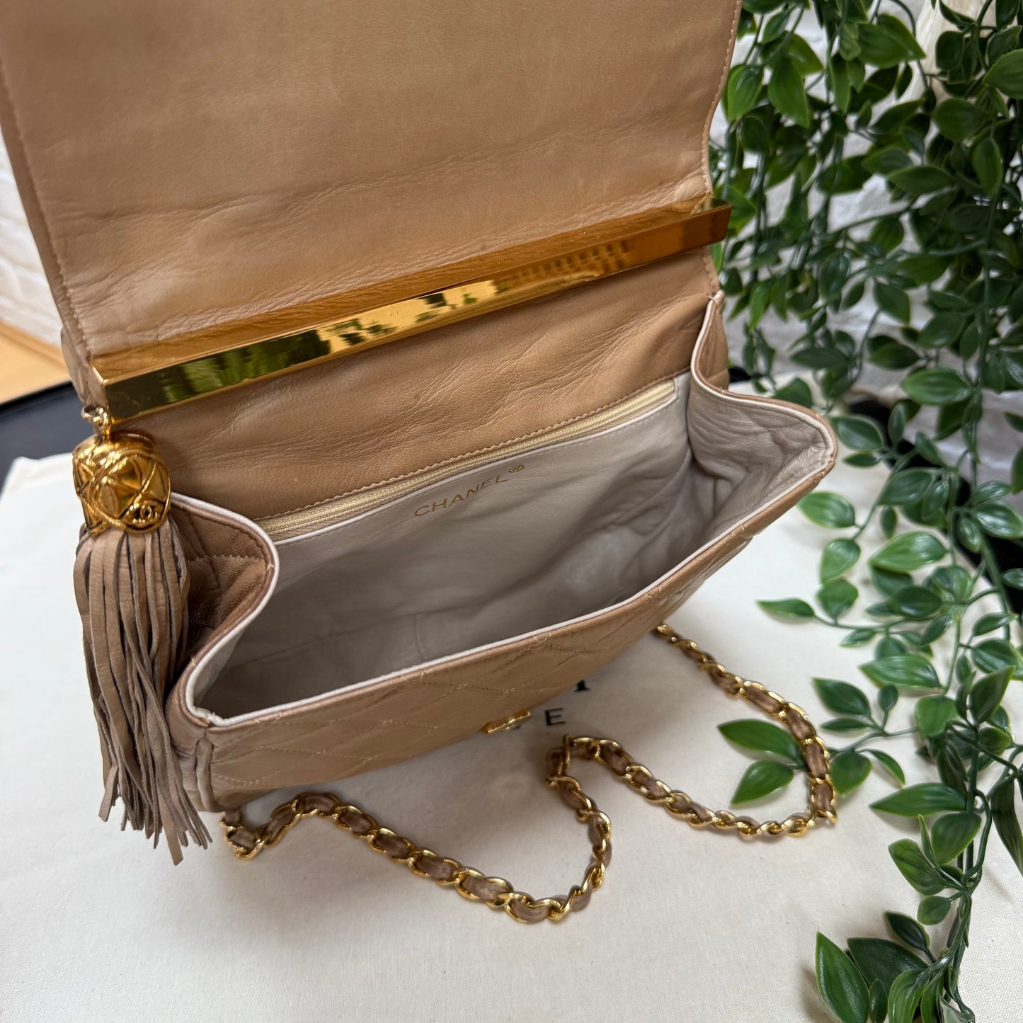 Chanel 1989 Rare Dark Beige Tassel Envelope Flap