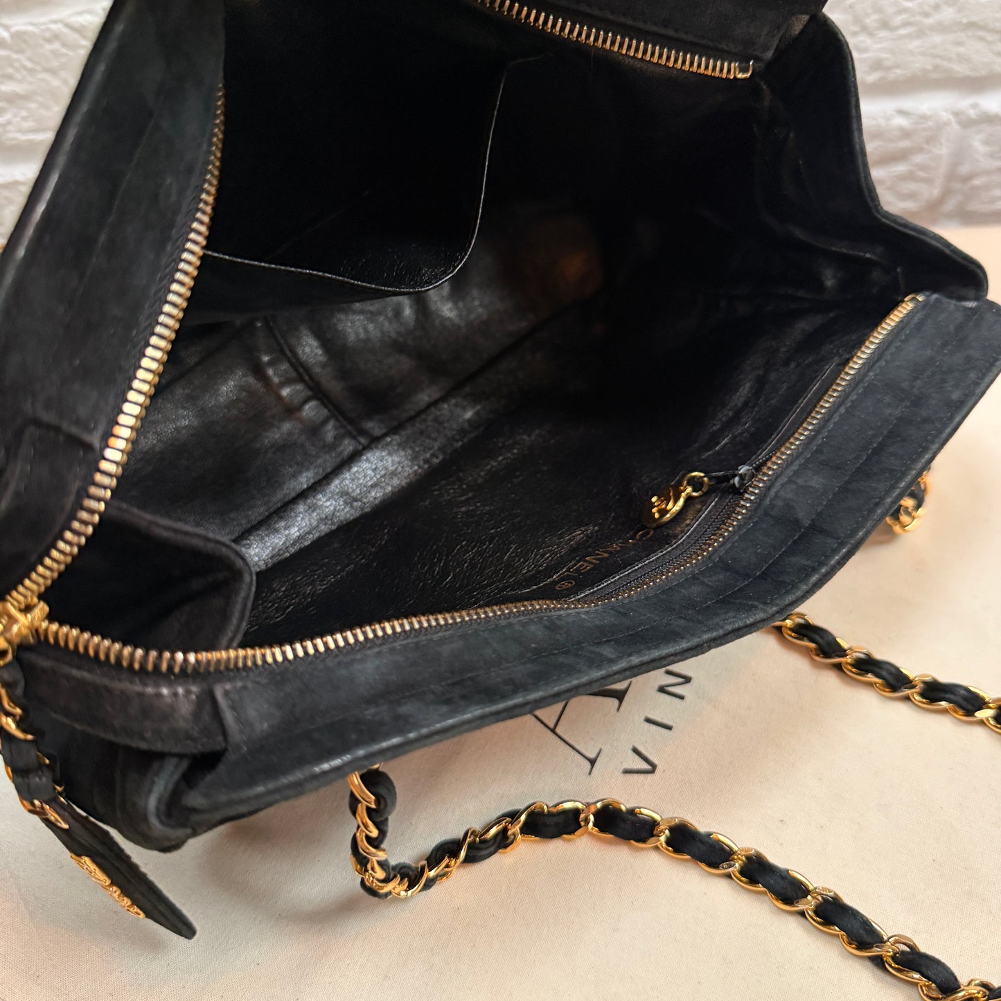 Chanel 1996 Rare Black Suede CC Turnlock Crossbody Tote with 24k Gold Hardware