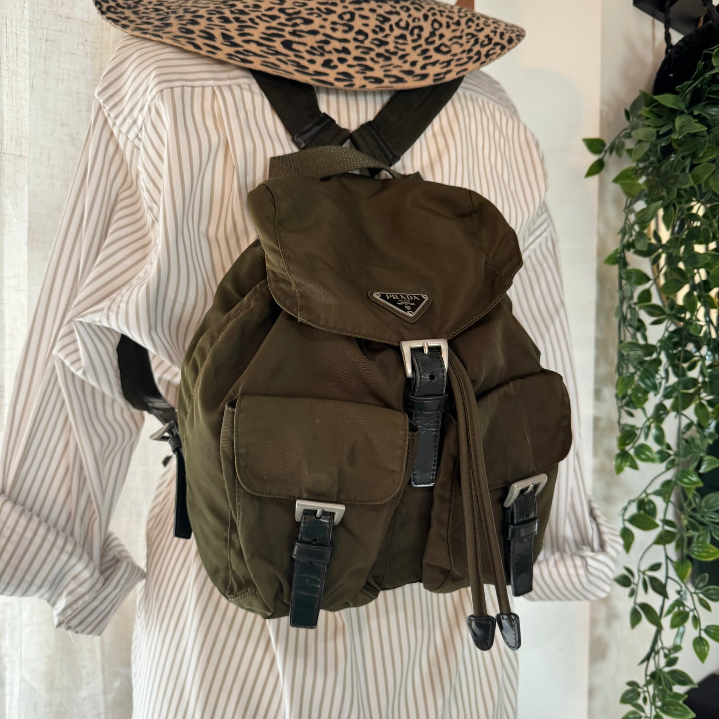 Prada Khaki Nylon Back Pack