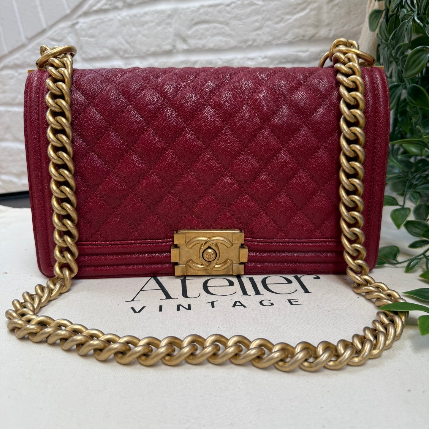 Chanel 2018 Burgundy Le Boy Diamond Quilted Caviar Leather