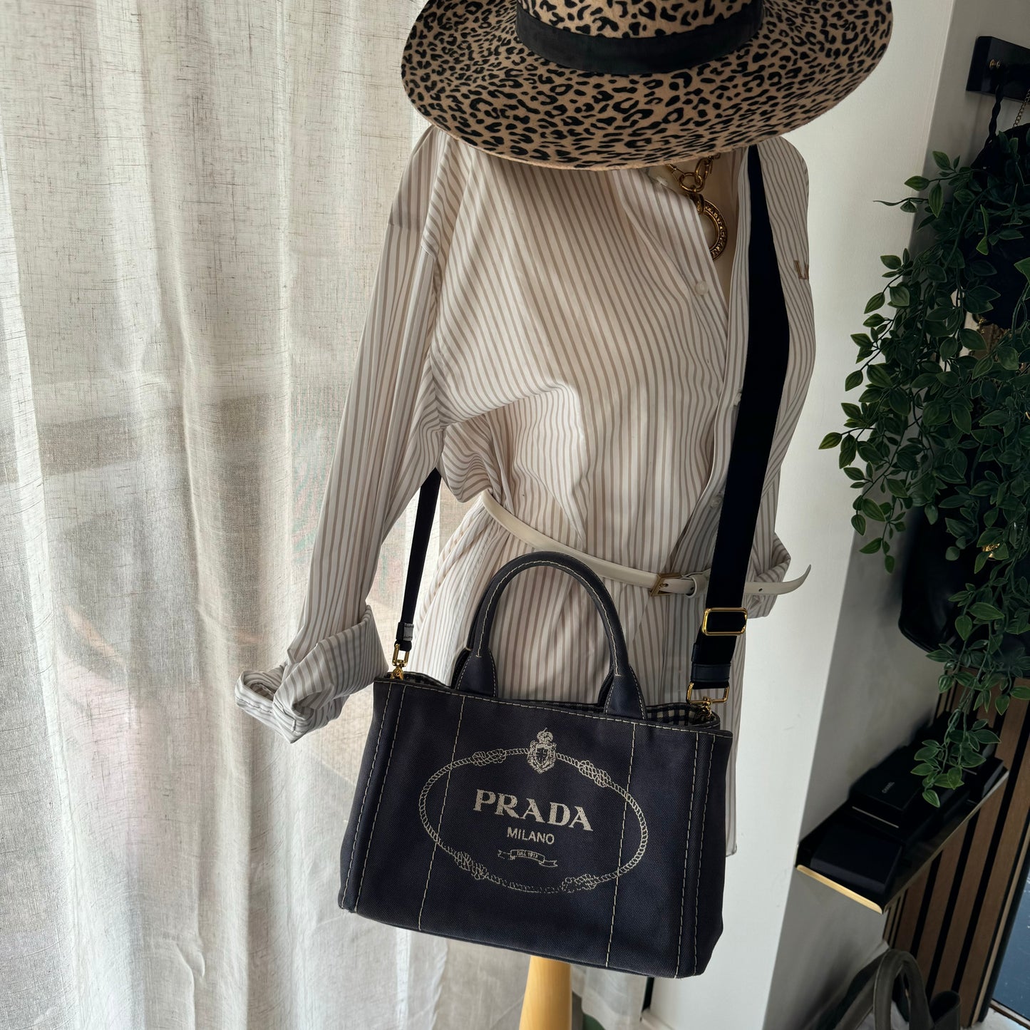 Prada Canapa Denim Blue Canvas Two Way Tote
