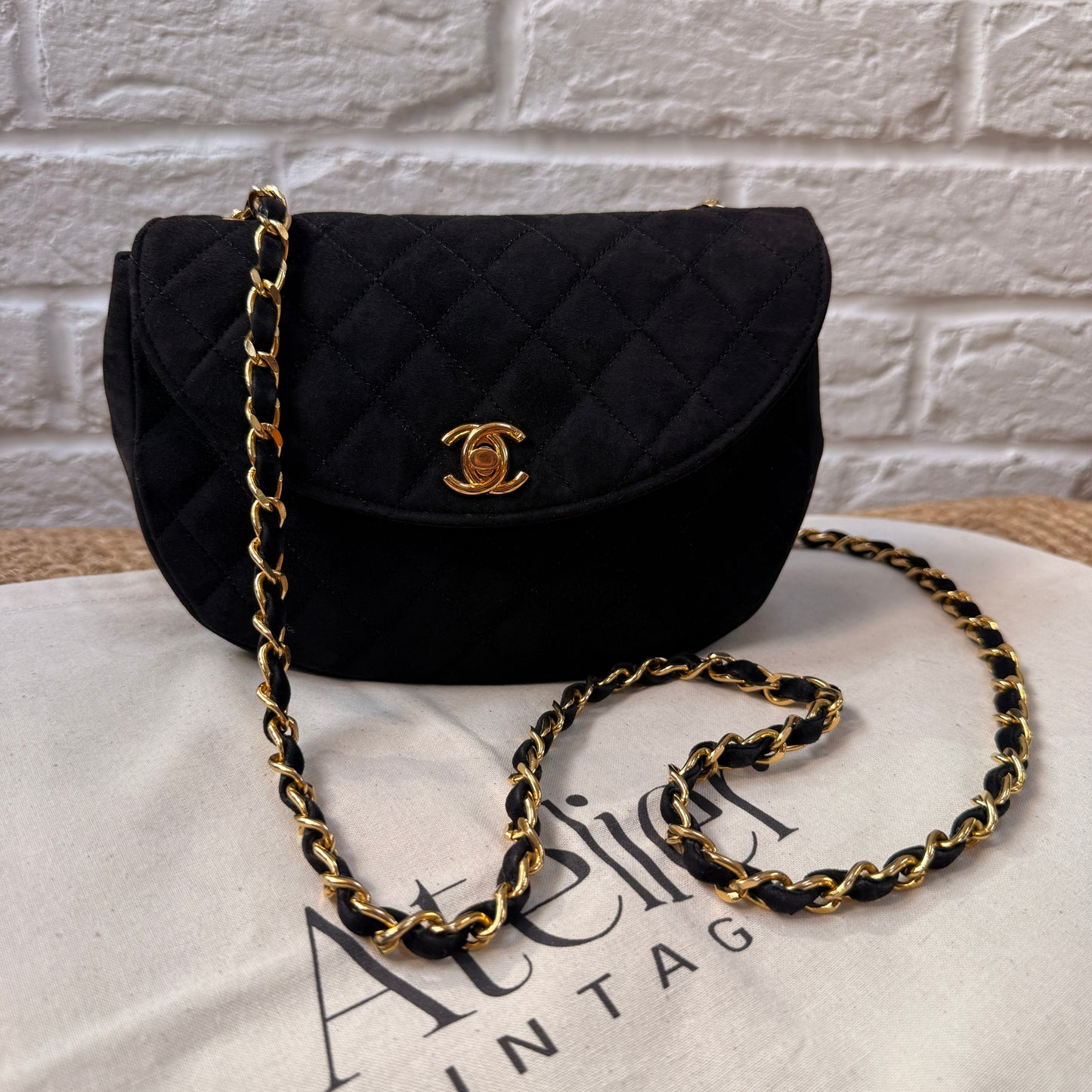 Chanel Rare 1986 Suede Half Moon Single Flap