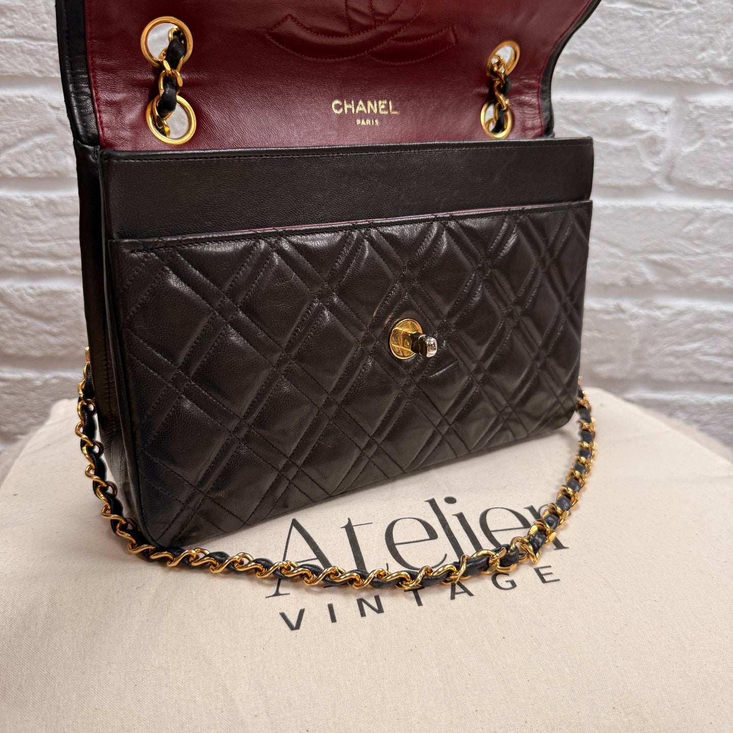 Chanel Early 1980s Rare Chanel Double Diamond Quilted Two Way Single Flap in black