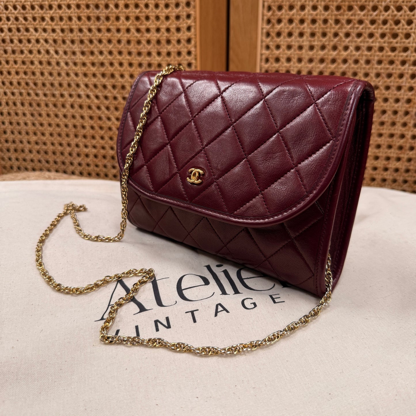 Chanel Early 1980s Rare Bordeaux Lambskin Leather Single flap Cross Body