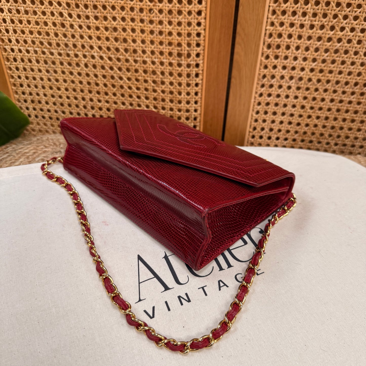 Chanel 1986 Rare Red Exotic Leather Envelope Flap
