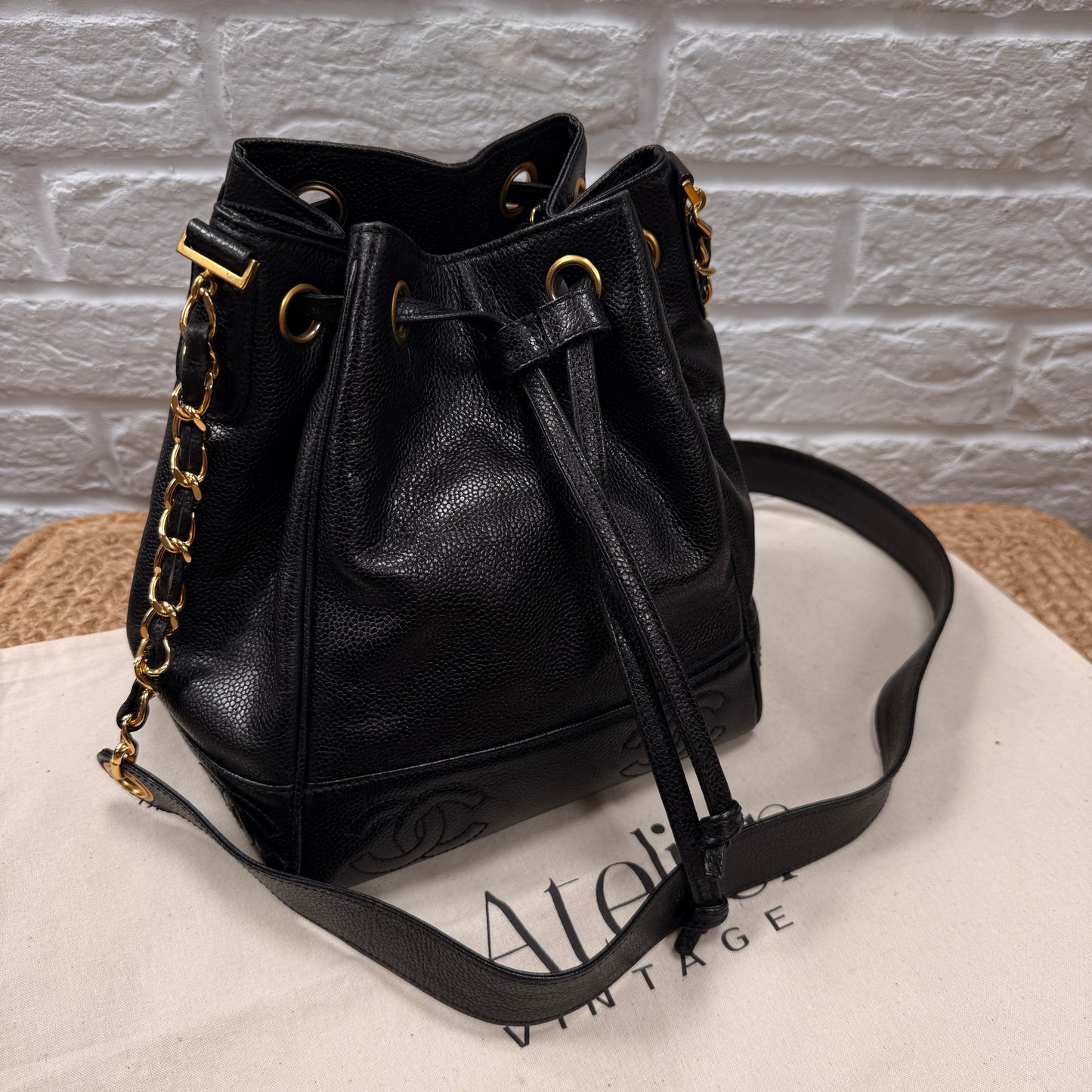 Chanel 1996 Triple CC Caviar bucket bag with pouch