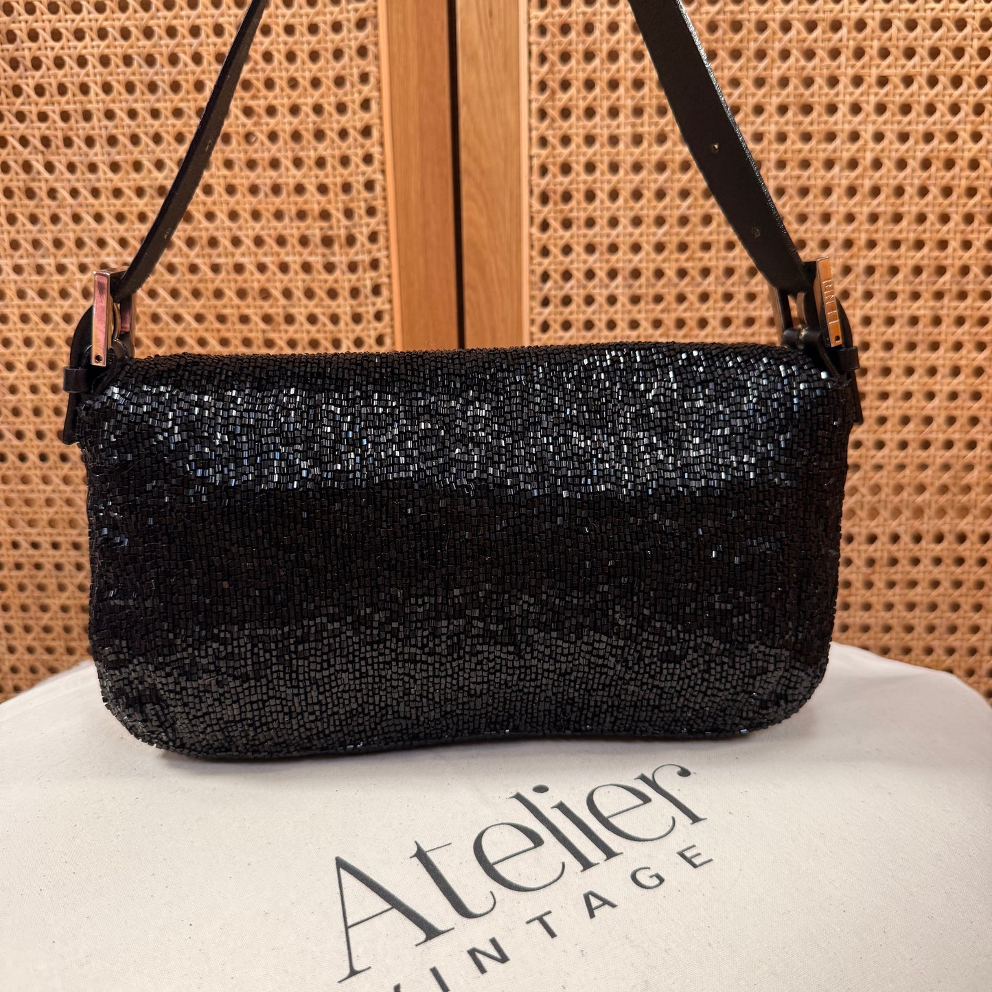 Fendi 2001 Rare Fendi Baguette Black - Limited Edition full glass beaded with black leather