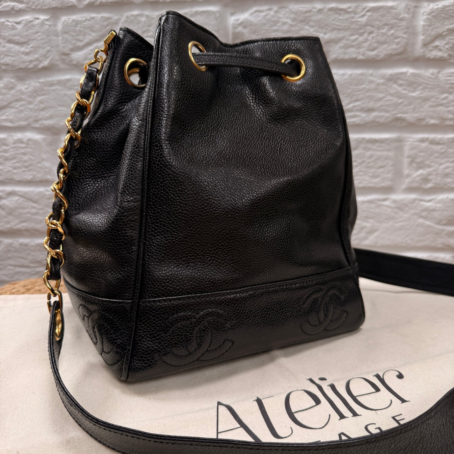 Chanel 1996 Triple CC Caviar bucket bag with pouch