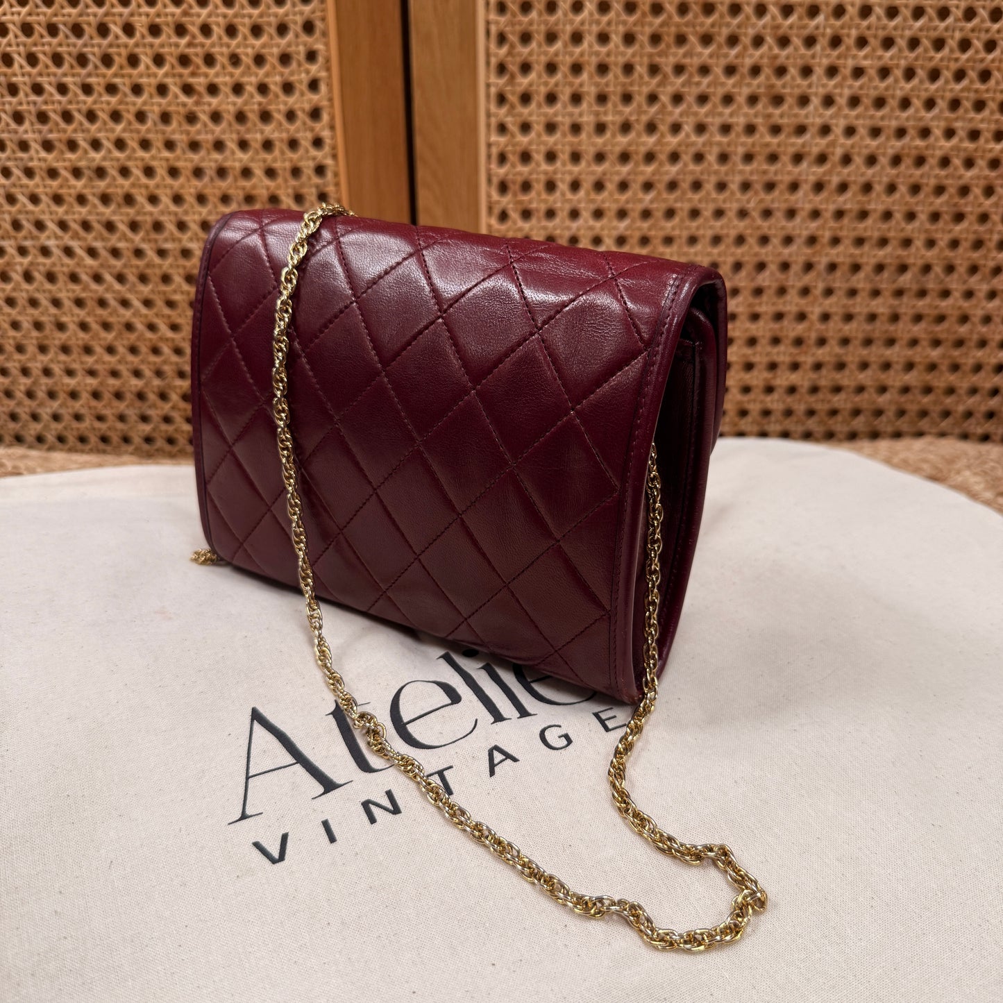 Chanel Early 1980s Rare Bordeaux Lambskin Leather Single flap Cross Body