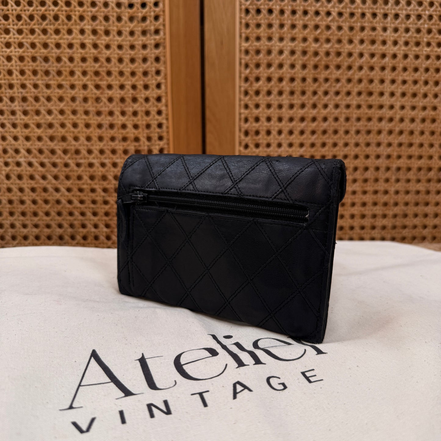 Chanel Rare Black Early 1990s Envelope Card & Coin Pouch