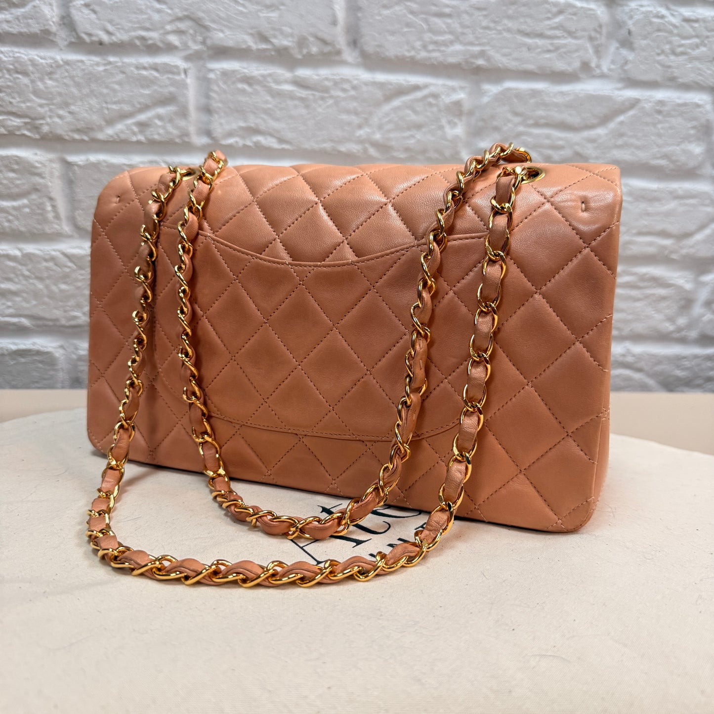 Chanel 1996 Ultra Rare Nude Lambskin Leather Classic Double Flap in Medium with 24k Gold Hardware