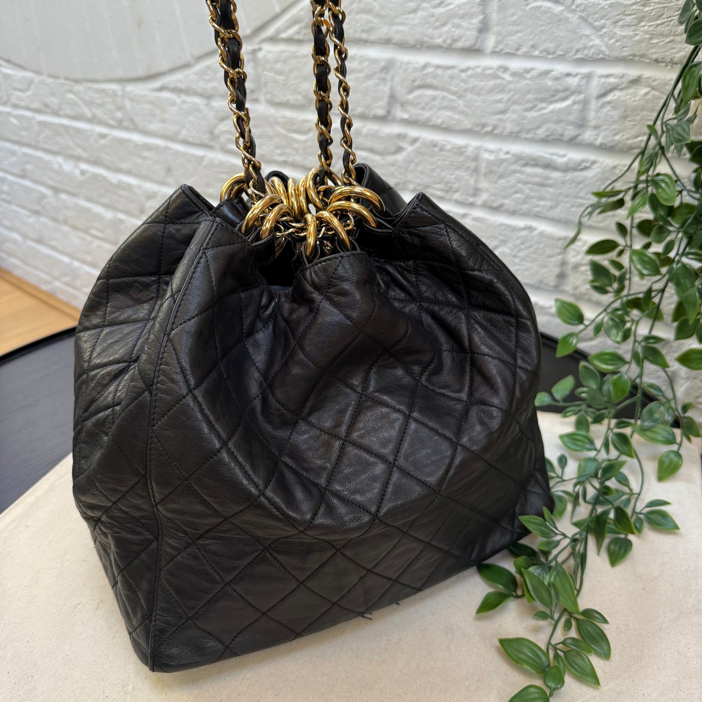Chanel 1991 deep quilted limited edition CC ring Bucket Bag