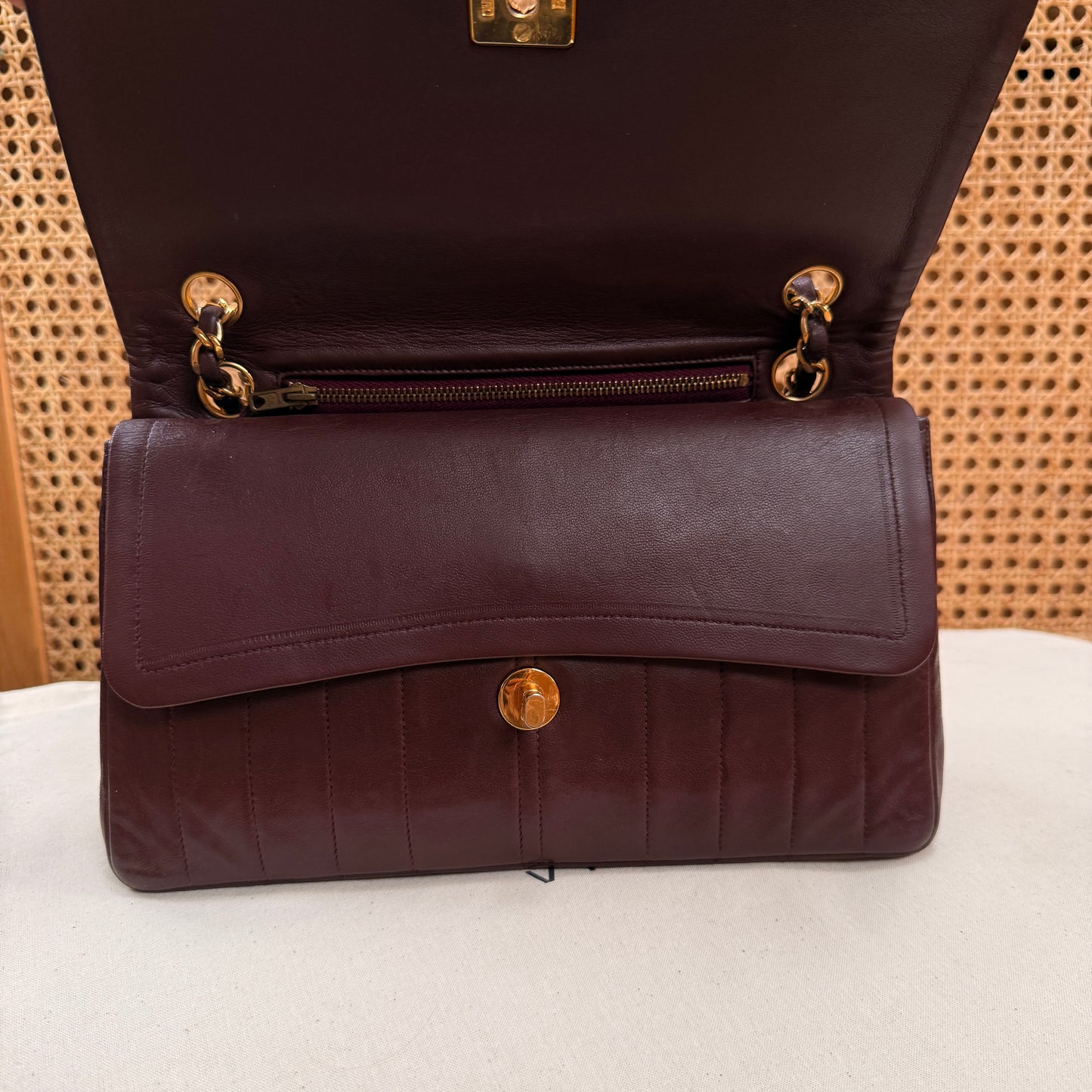 Chanel Ultra Rare Early 1980s Bordeux Lambskin Leather Classic Double Flap in Medium with 24k Gold Hardware