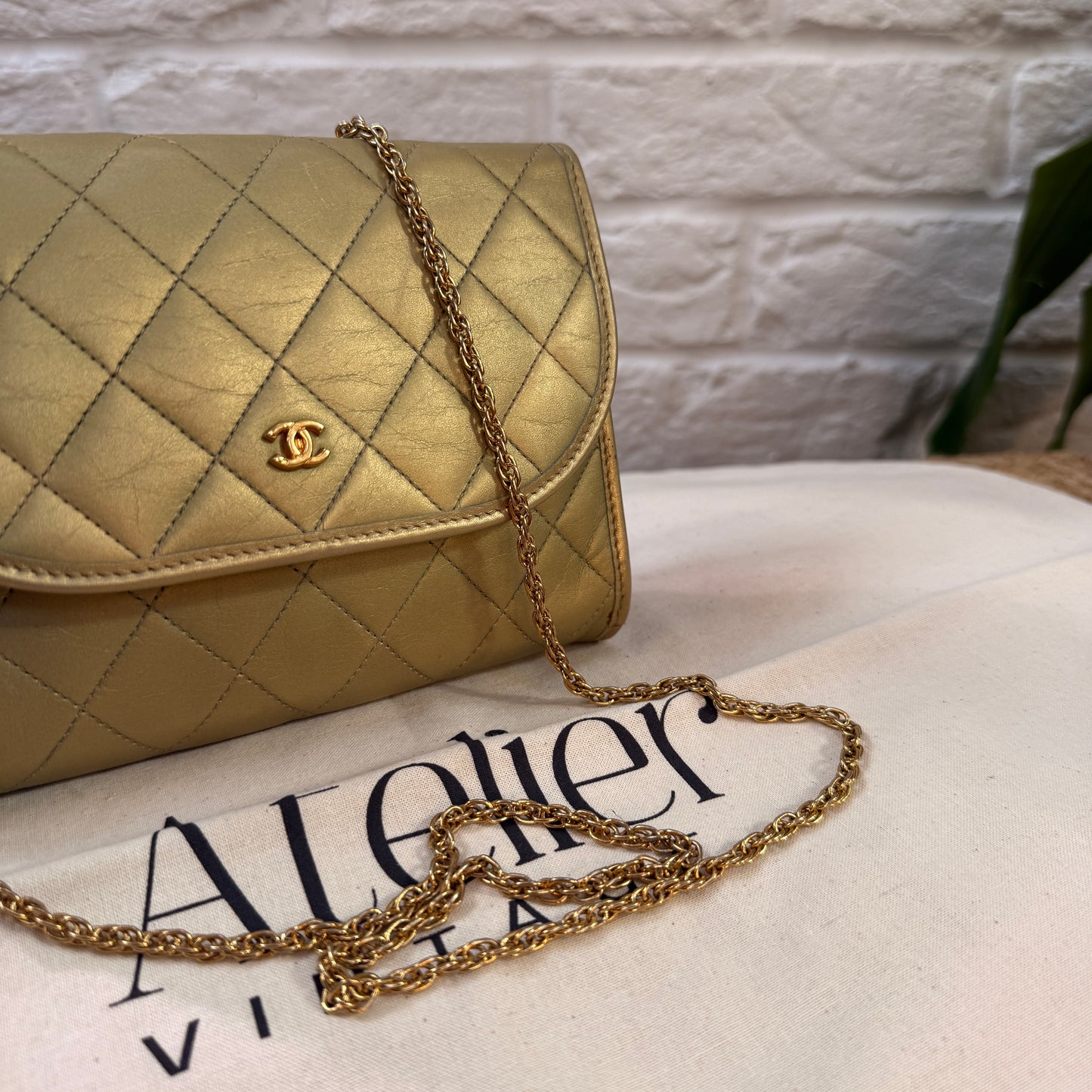 Chanel Early 1980s Rare Gold Lambskin Leather Single flap Cross Body