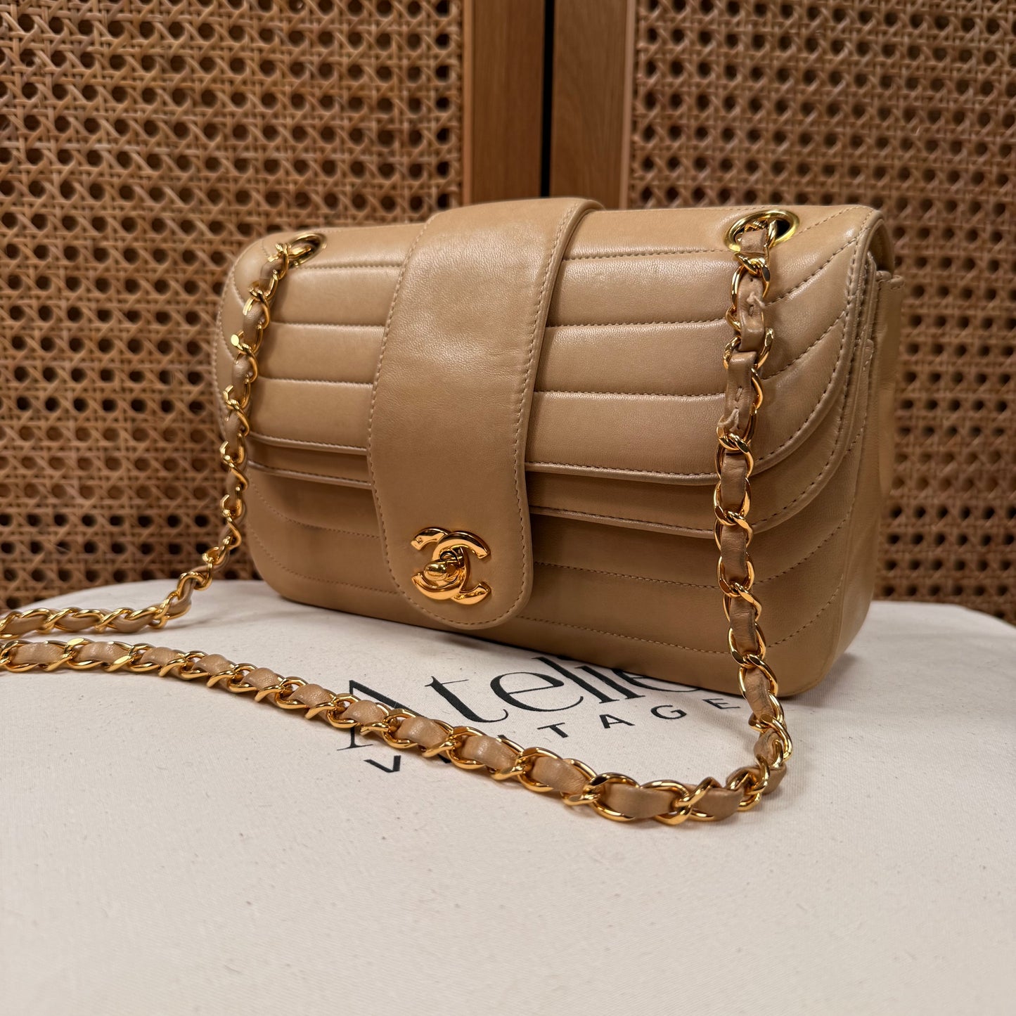 Chanel 1991 Ultra Rare Mademoiselle Scallop Double Flap in Dark Beige