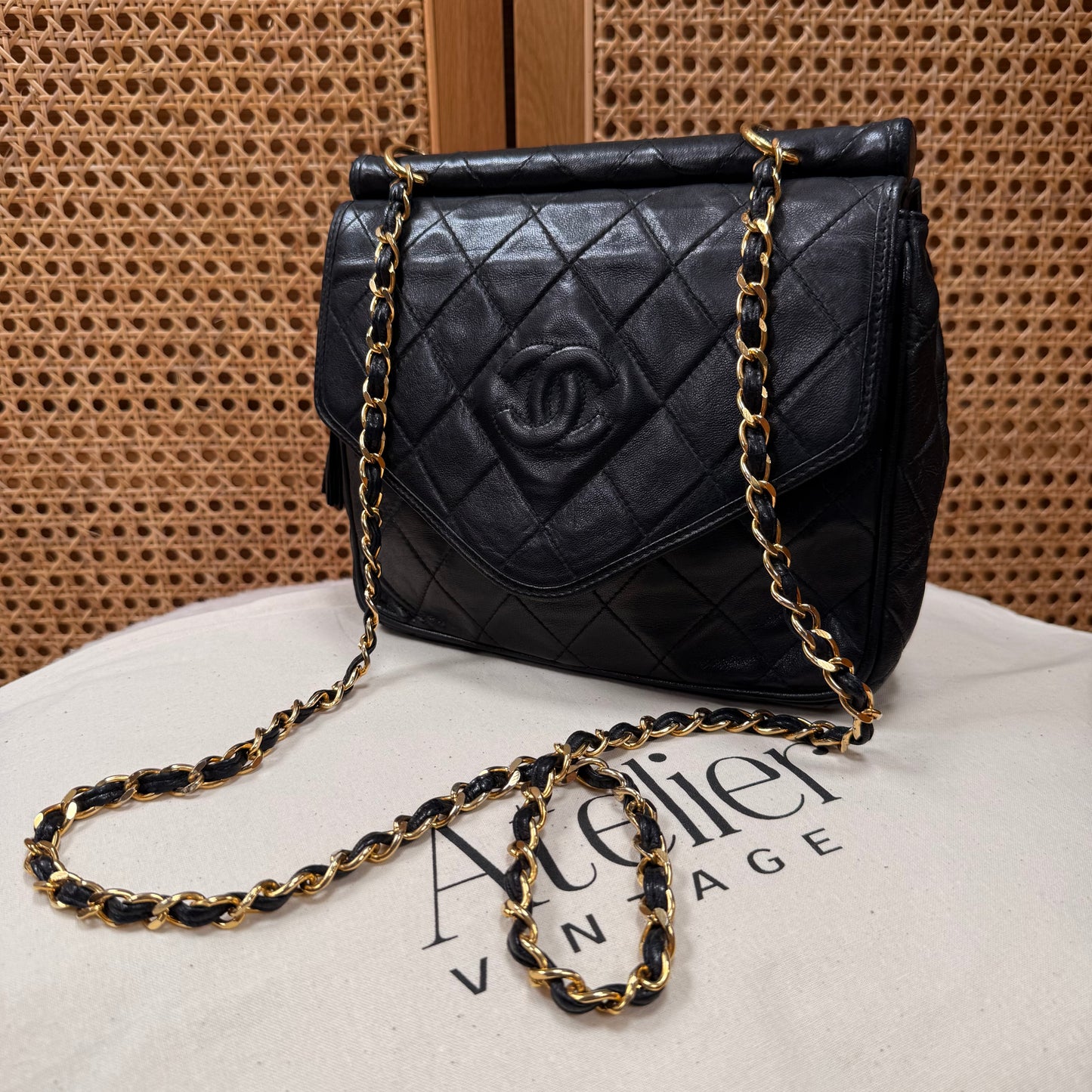 Chanel Rare 1989 Envelope Camera Style Tassel Bag