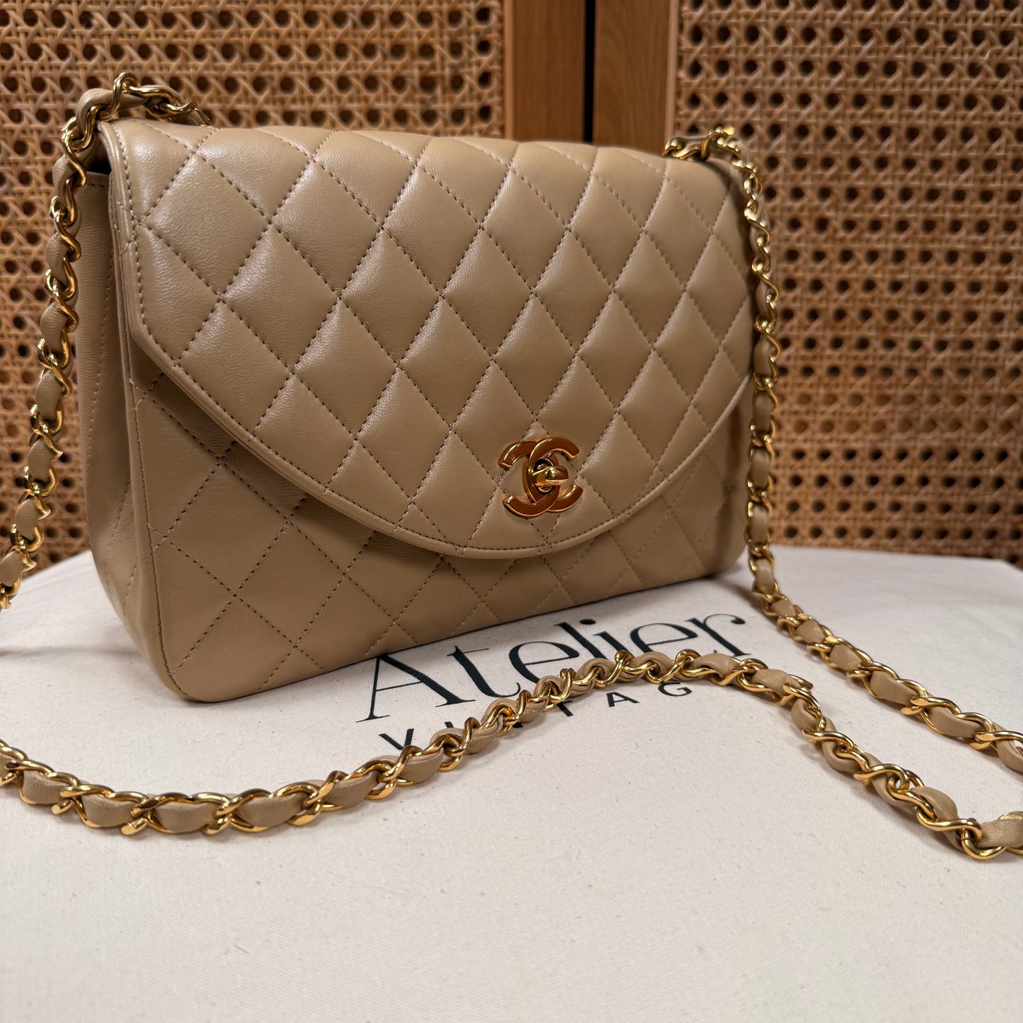 Chanel 1989 Rare Half Moon Single Flap in Dark Beige
