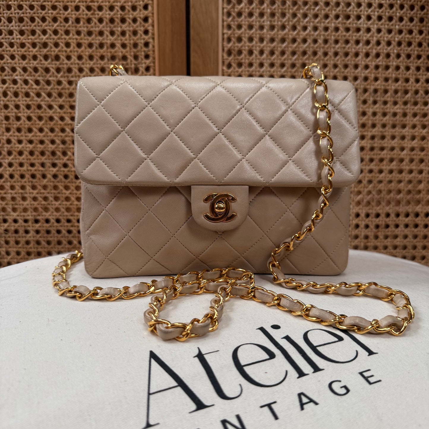 Chanel 1991 Beige Classic Medium Square Single Flap