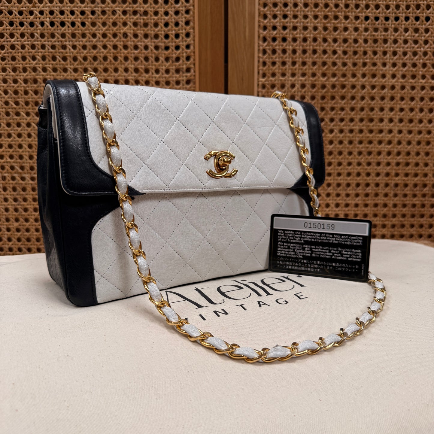 Chanel 1986 Rare Ivory & Navy Limited Edition Single Flap