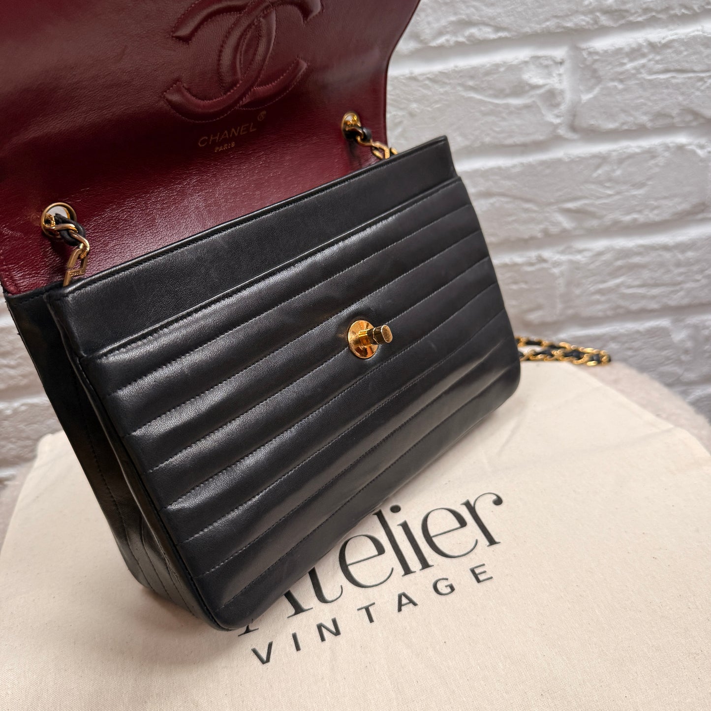 Chanel 1989 Rare Chanel Paris Limited Edition vertical quilted Single Flap in black