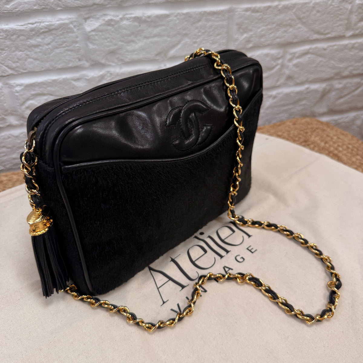 Chanel 1986 Rare Black Pony Hair & Leather Camera Bag