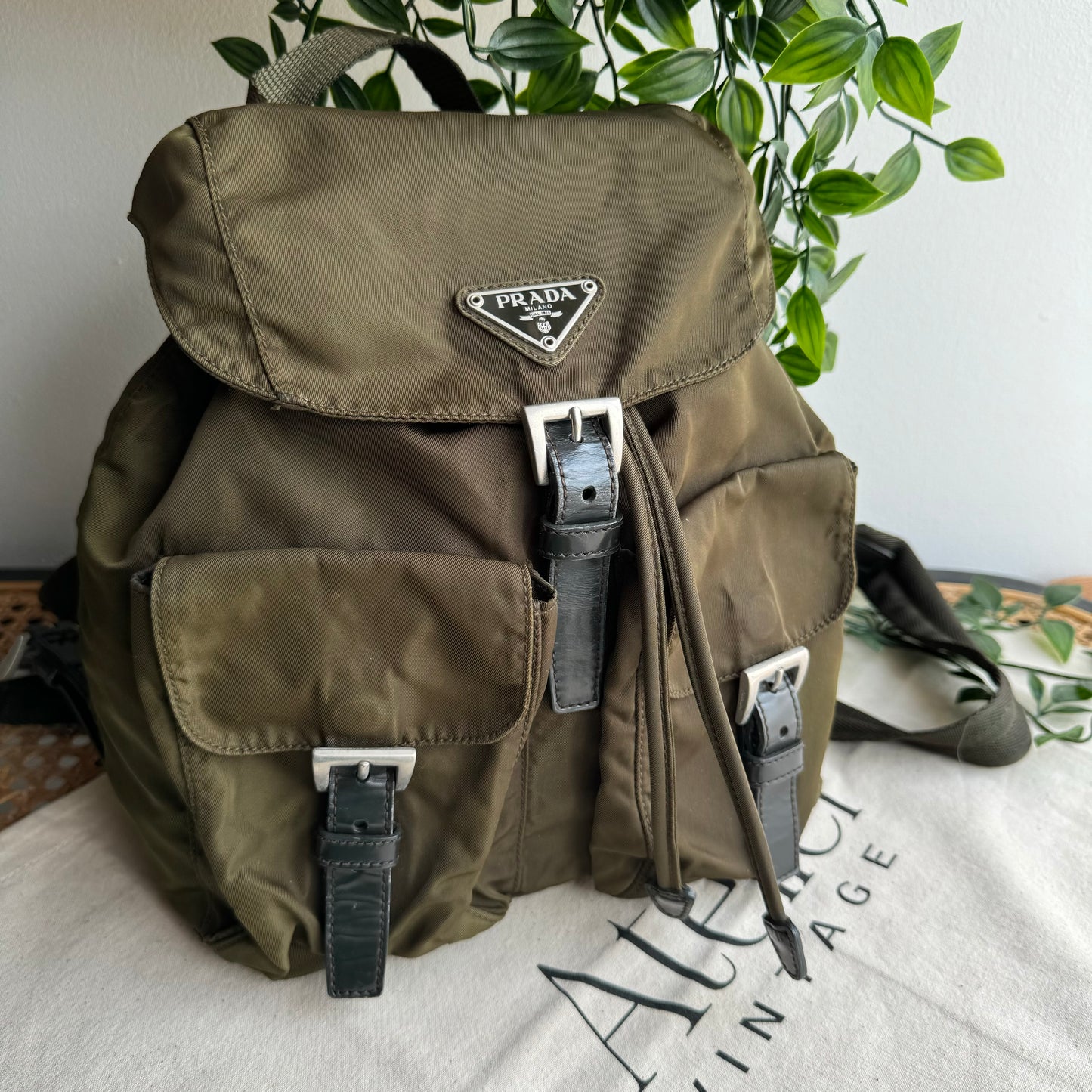 Prada Khaki Nylon Back Pack