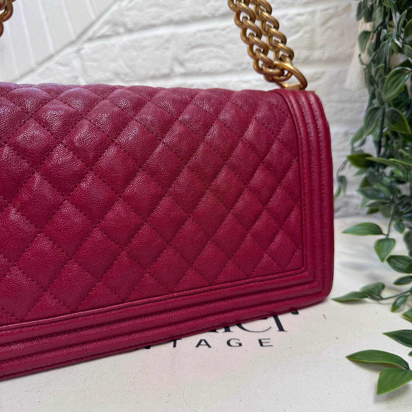 Chanel 2018 Burgundy Le Boy Diamond Quilted Caviar Leather
