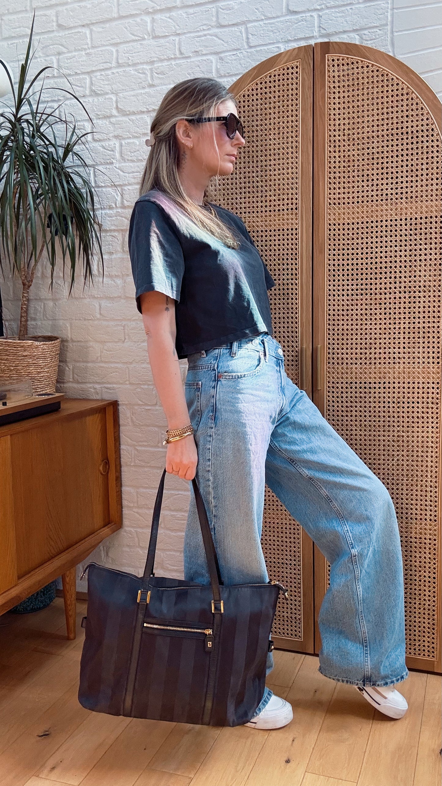 Fendi Pequin Noir Two Way Tote