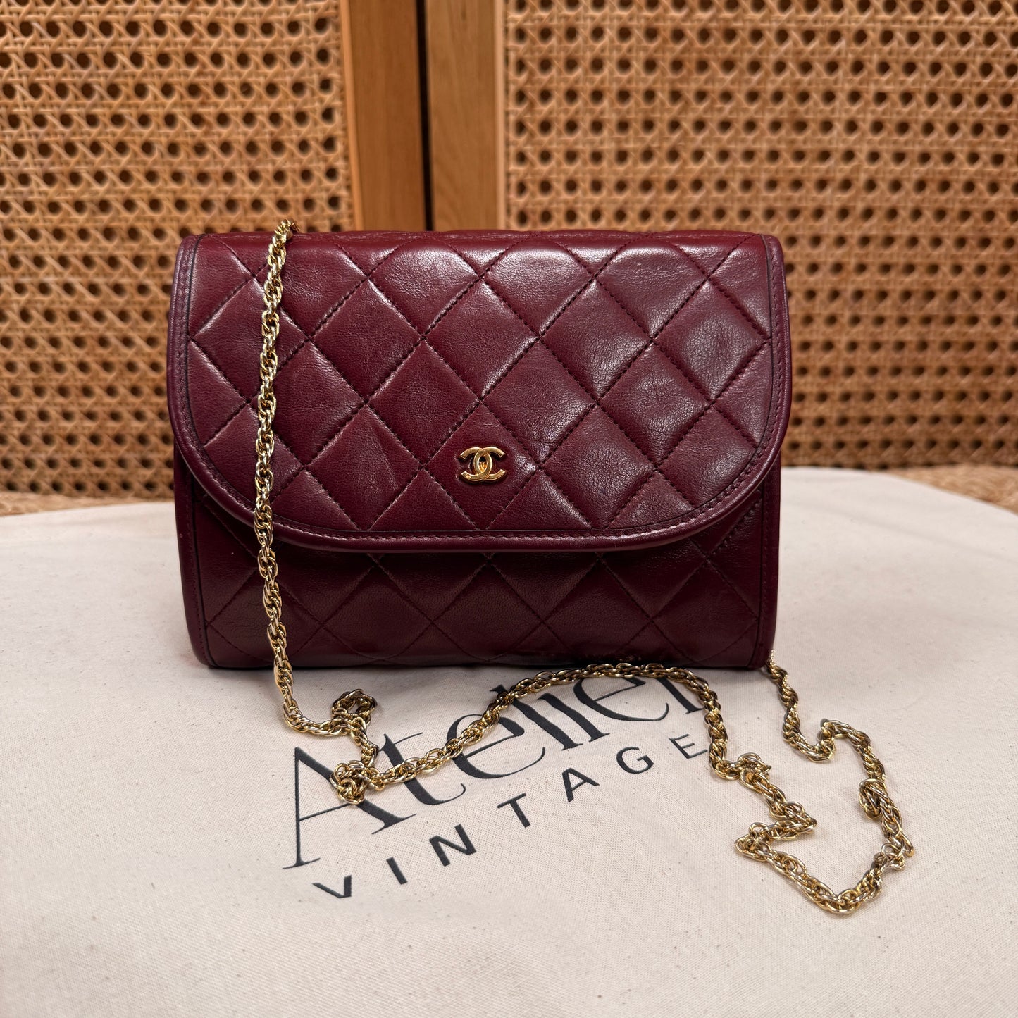 Chanel Early 1980s Rare Bordeaux Lambskin Leather Single flap Cross Body