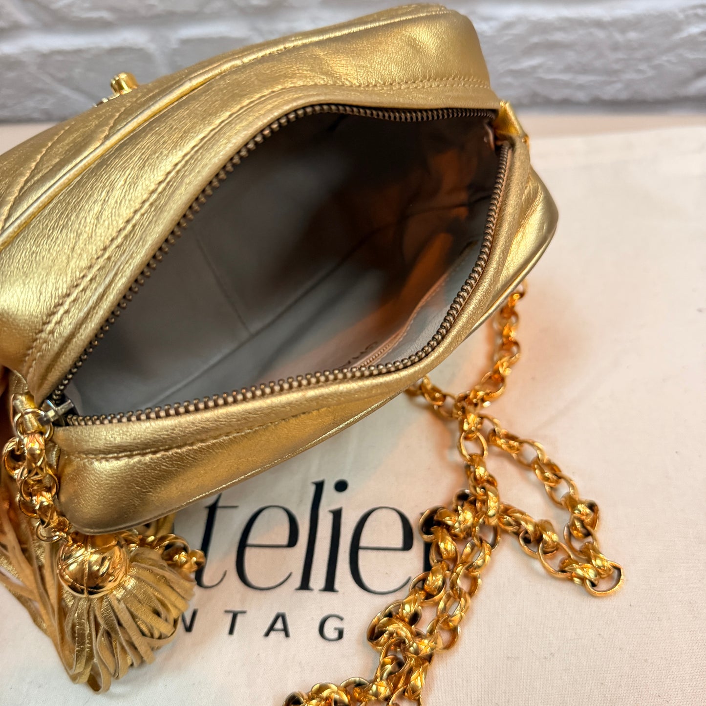 Chanel 1991 Ultra Rare Chevron Quilted Turnlock Camera Bag in Gold Lambskin Leather with 24k gold hardware