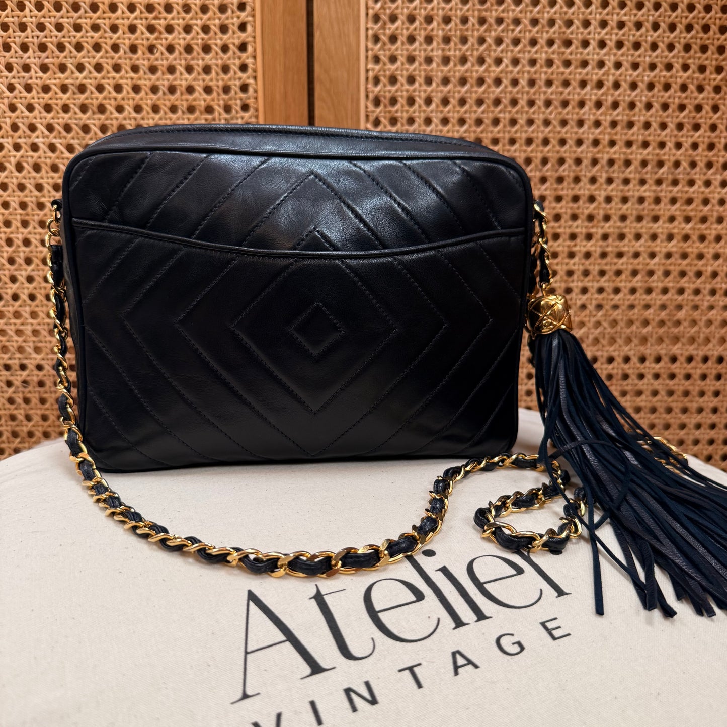 Chanel 1989 Dark Navy CC Quilted Tassel Camera Bag