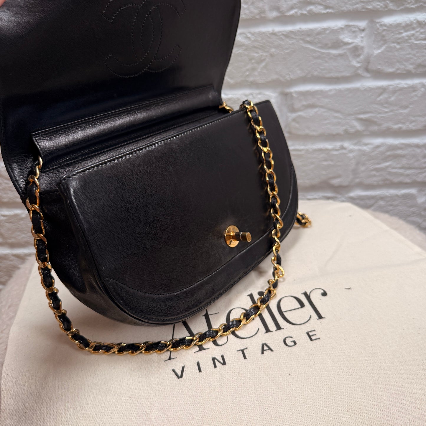 Chanel Early 1980s Quilted Half Moon CC Turnlock Single Flap