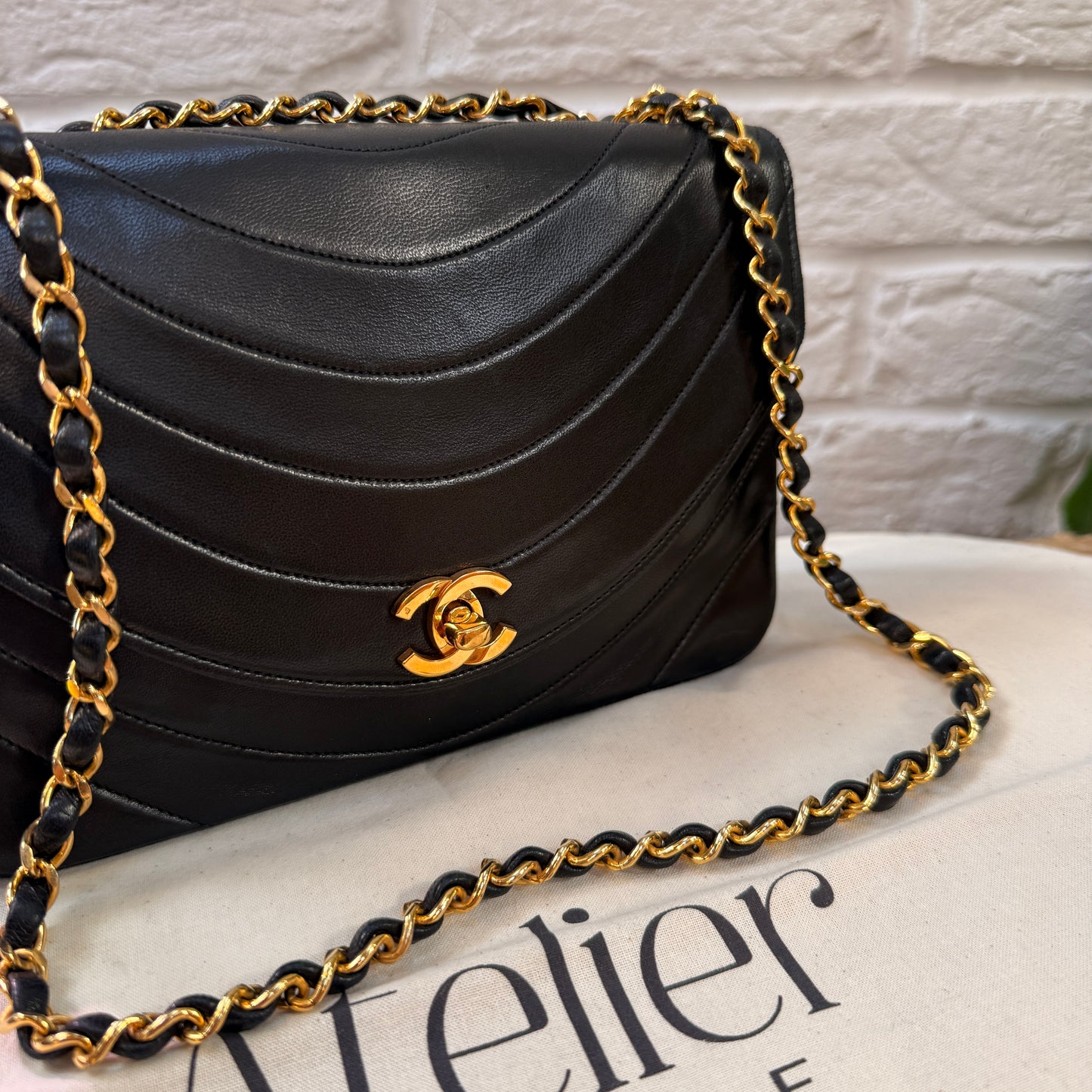 Chanel 1986 Rare Black Half Moon Quilted single flap