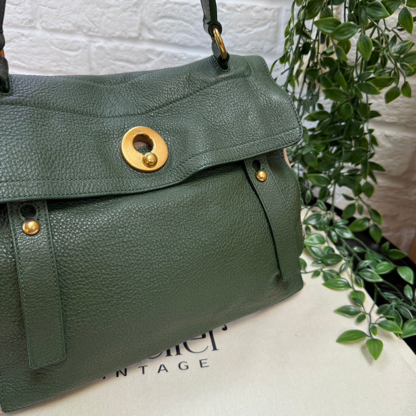 Saint Laurent 2000s Saint Laurent Khaki Muse Two Way with detachable cross Body Strap