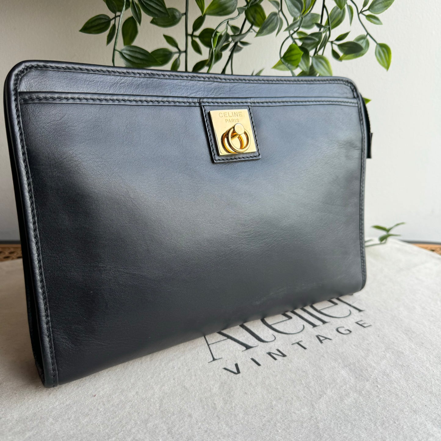 Celine Black Leather Clutch
