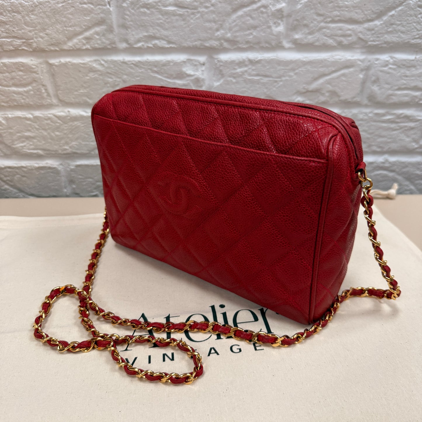Chanel 1994 Rare Red Caviar Camera Bag with CC Charm