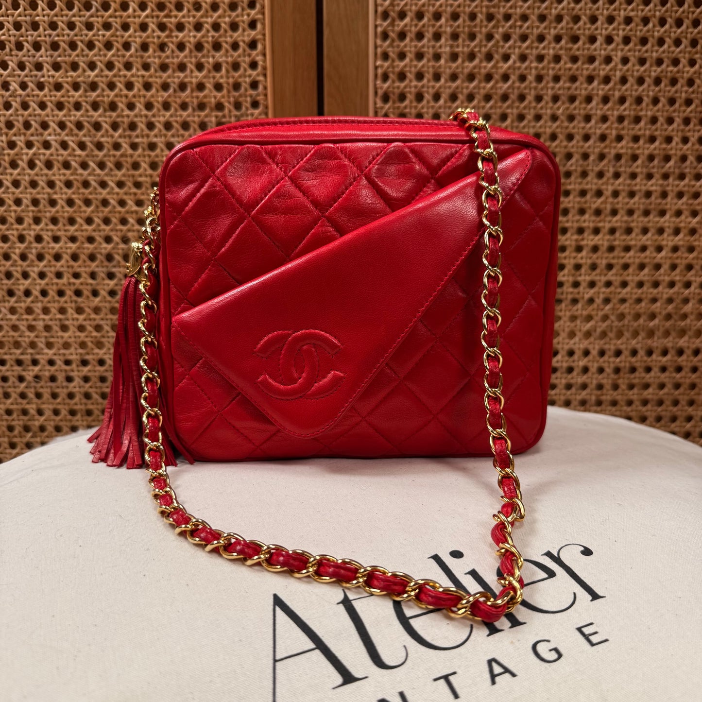 Chanel 1989 Red Quilted Tassel Camera Bag