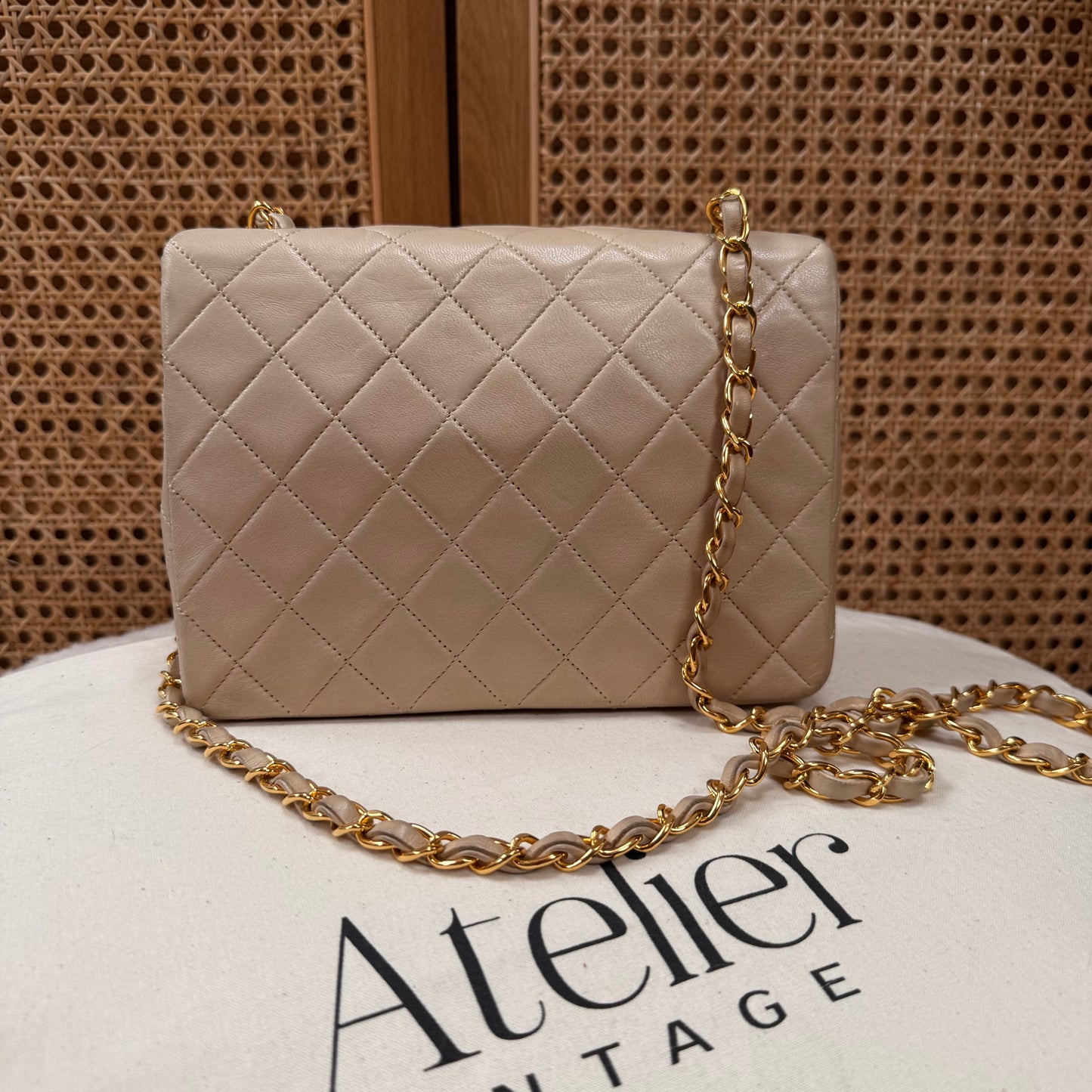 Chanel 1991 Beige Classic Medium Square Single Flap