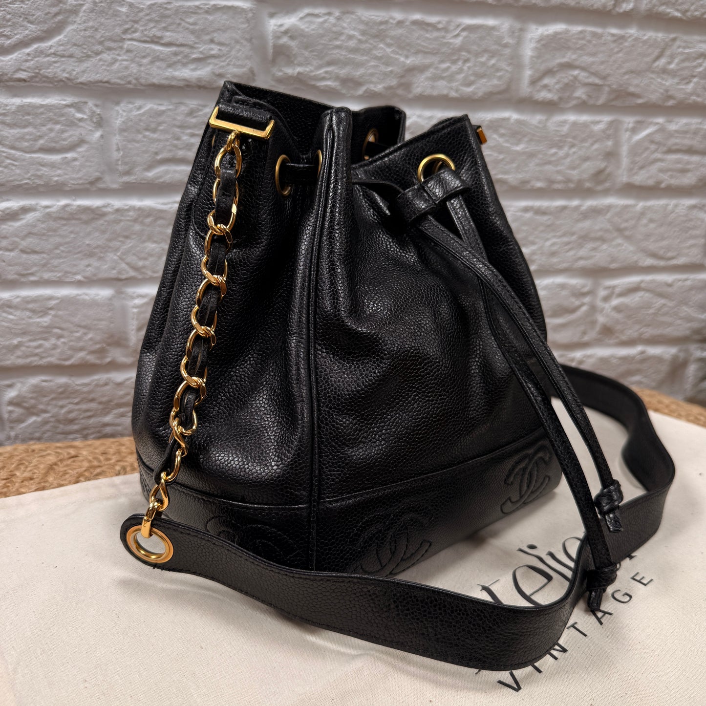 Chanel 1996 Triple CC Caviar bucket bag with pouch