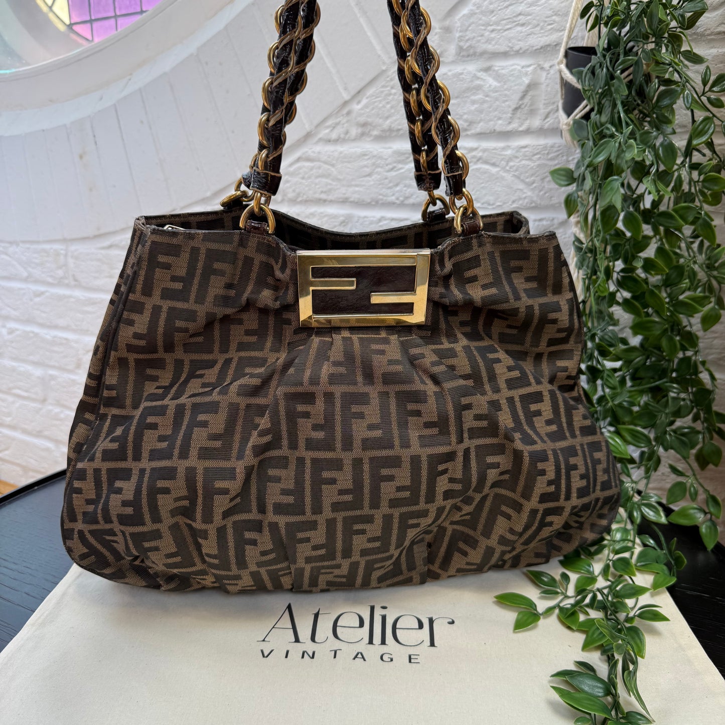 Fendi 1990s Mia Zucca Print Chain Strap Tote