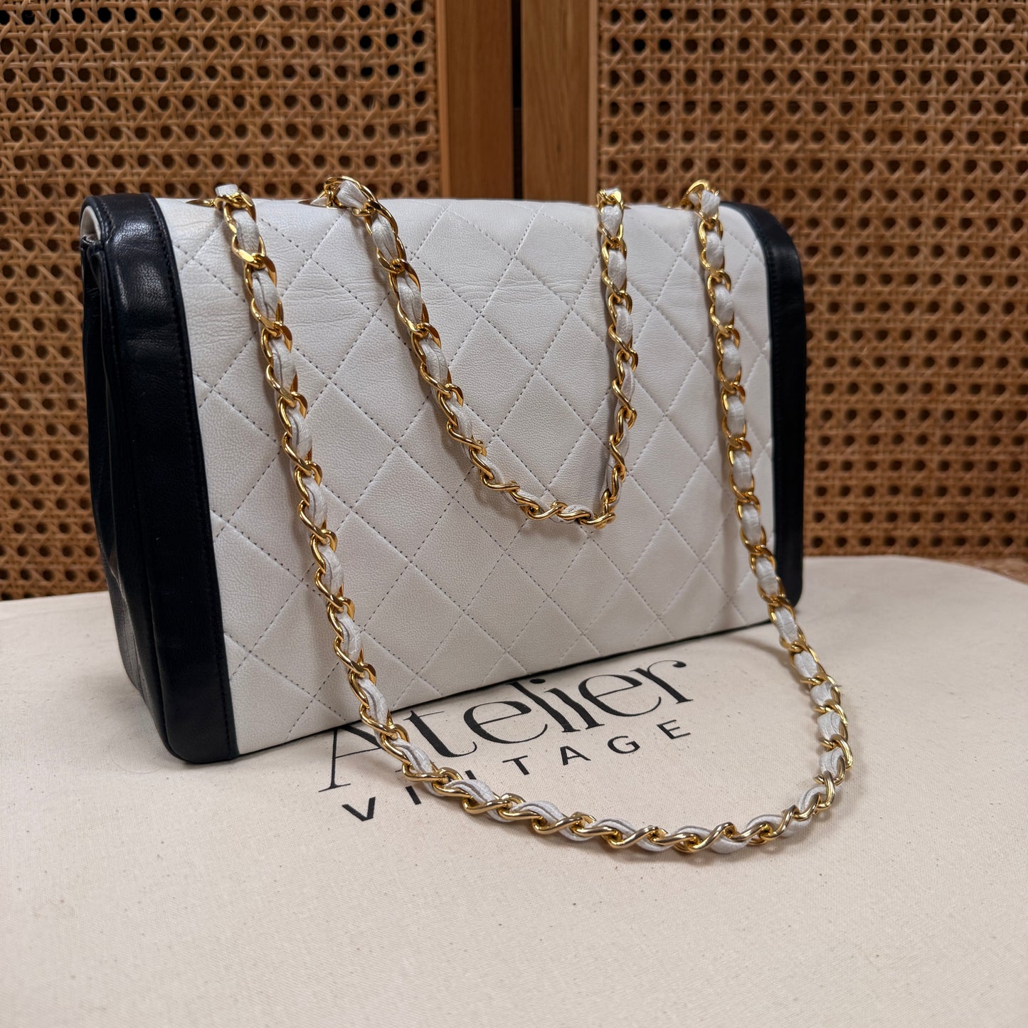 Chanel 1986 Rare Ivory & Navy Limited Edition Single Flap