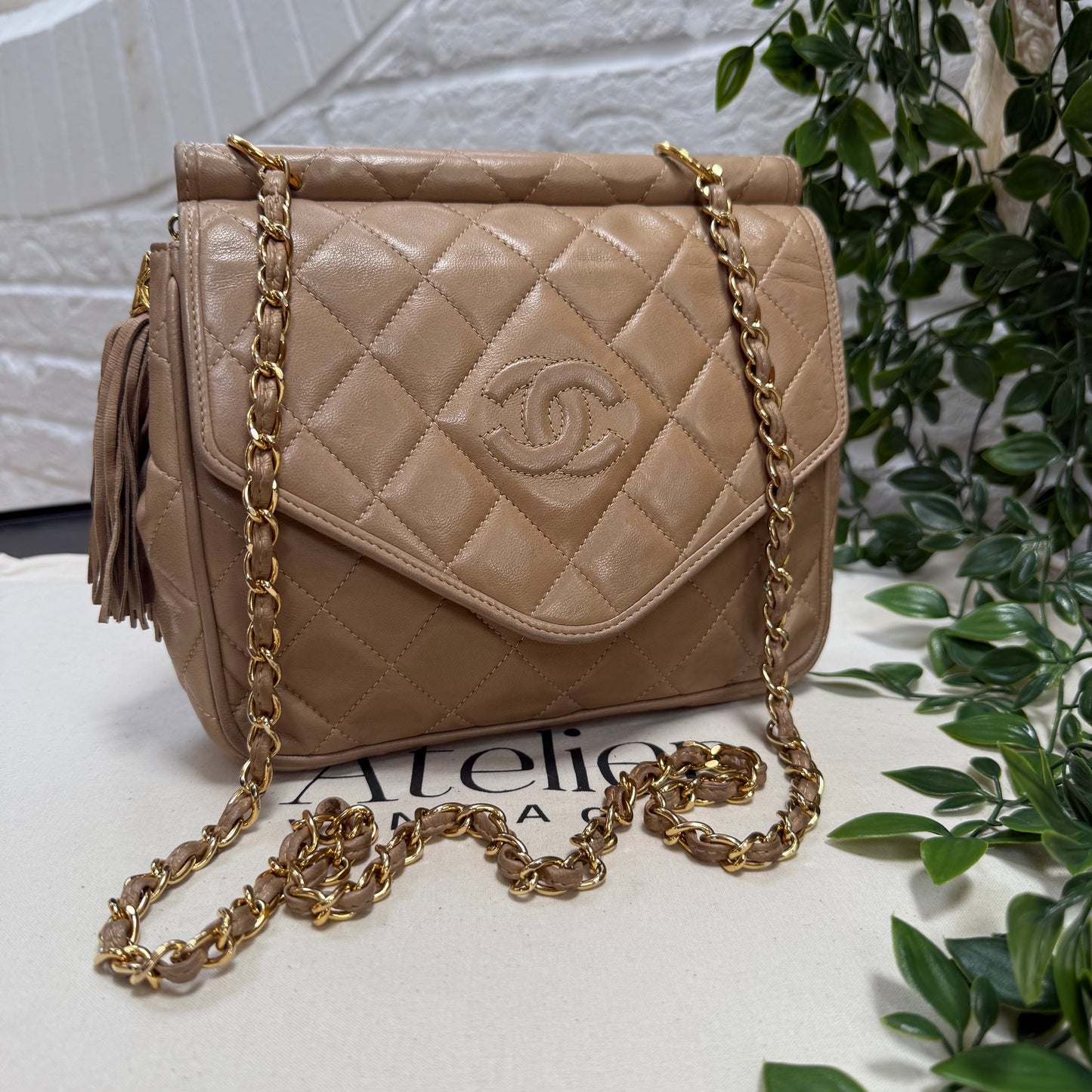 Chanel 1989 Rare Dark Beige Tassel Envelope Flap