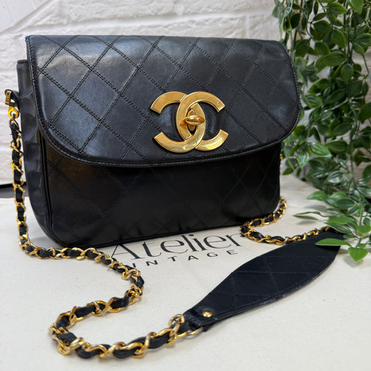 Chanel 1989 Chanel Jumbo CC Clasp Black Lambskin Cross Body