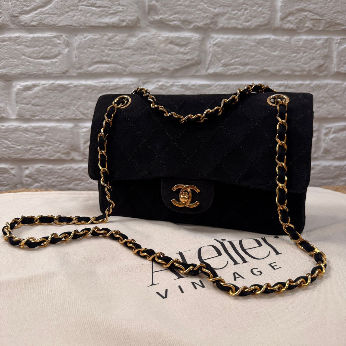 Chanel 1986 Rare Suede Black Classic Double Flap Small
