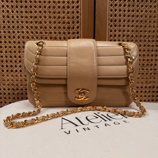 Chanel 1991 Ultra Rare Mademoiselle Scallop Double Flap in Dark Beige